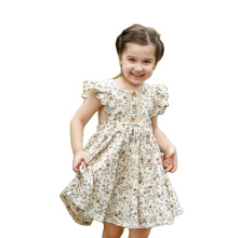 New Arrival Latest Design Summer Cute High Quality Casual Party Pinafore Flower Ruffle Shoulder Floral Kids Baby Girl's Dresses